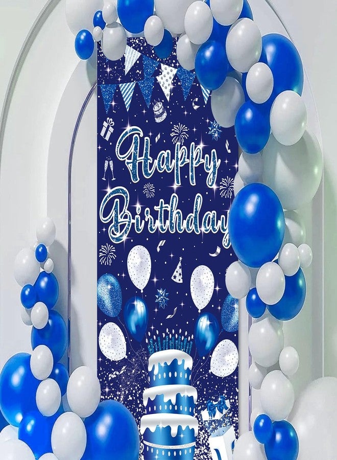 GYA 3x6ft Blue Silver Birthday Door Banner Navy Blue Glitter Sequin Happy Birthday Background Cake Balloons Gifts Backdrops Kids Celebration Party Decor - Image 4